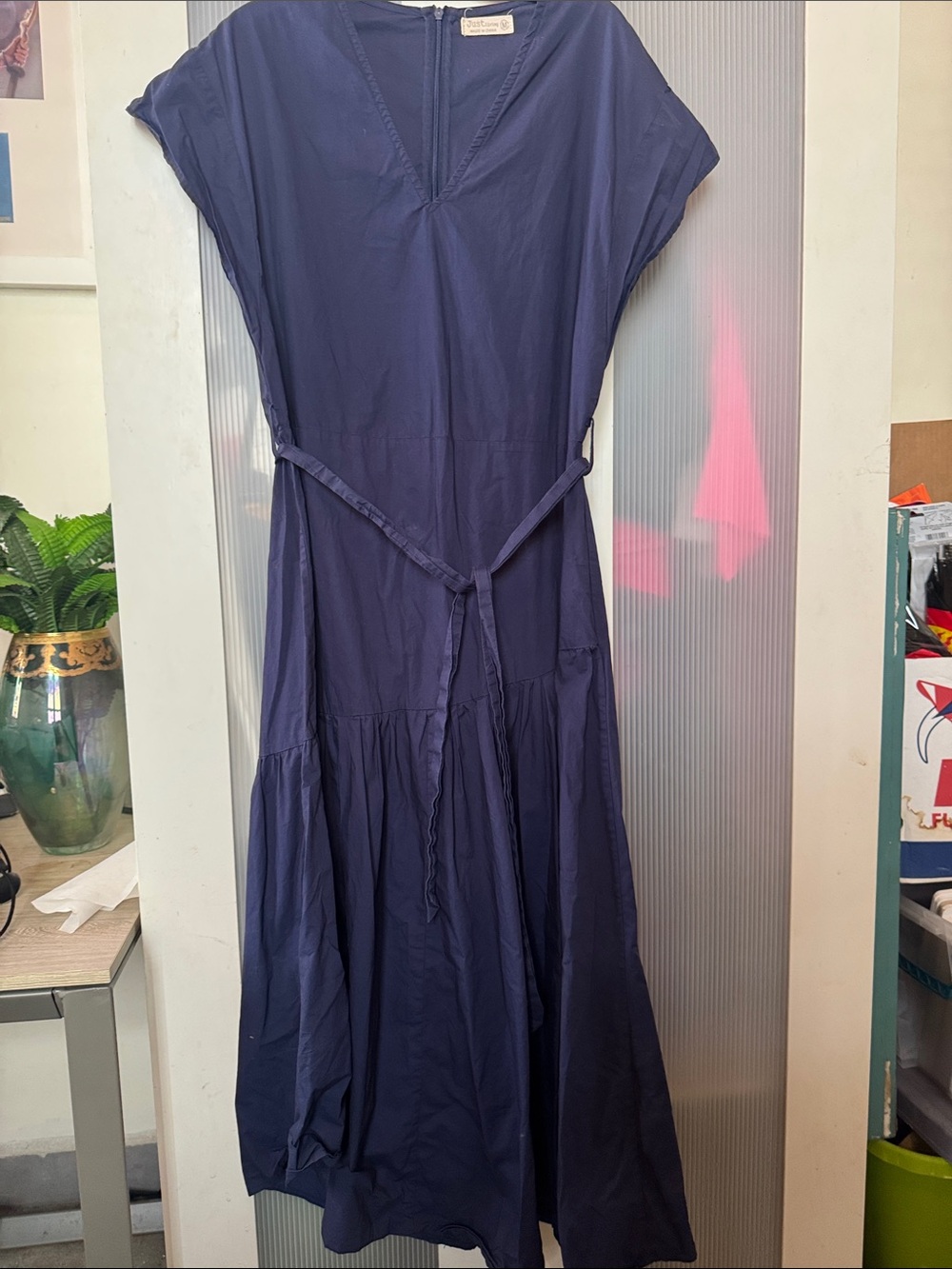 Just Living Navy Blue Tiered Maxi Dress with Waist Tie